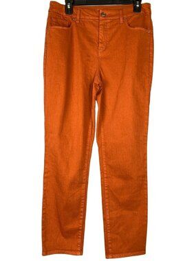 Chicos Womens Burnt Orange Slim Ankle Jeans Size 8 Cotton Blend Stretch
